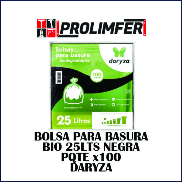 Bolsa para basura bio 25lts negra pqt x100 - DARYZA