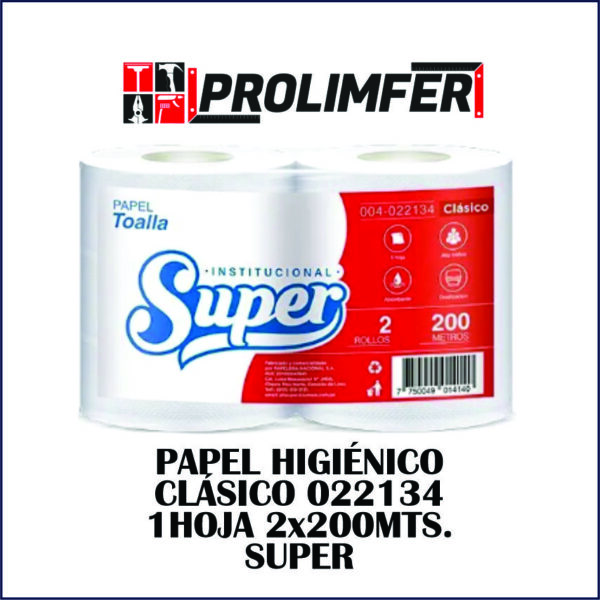 Papel higiénico clásico 022134 1hoja 2x200mts - SUPER