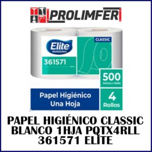 Papel higiénico classic blanco 500mts 1hoja pqt x4rollos 361571 - ELITE