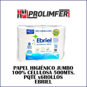 Papel higiénico jumbo 100% celulosa 500mts pqte x6rollos - EBRIEL