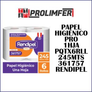 Papel higiénico pro 1 hoja pqt x6rollos 245mts 361757 - RENDIPEL