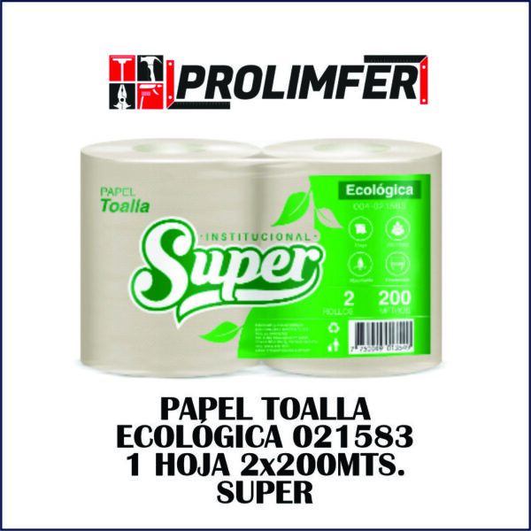 Papel toalla ecológica 021583 1hoja 2x200mts - SUPER