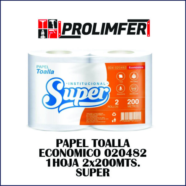 Papel toalla económica 020482 1hoja 2x200mts - SUPER