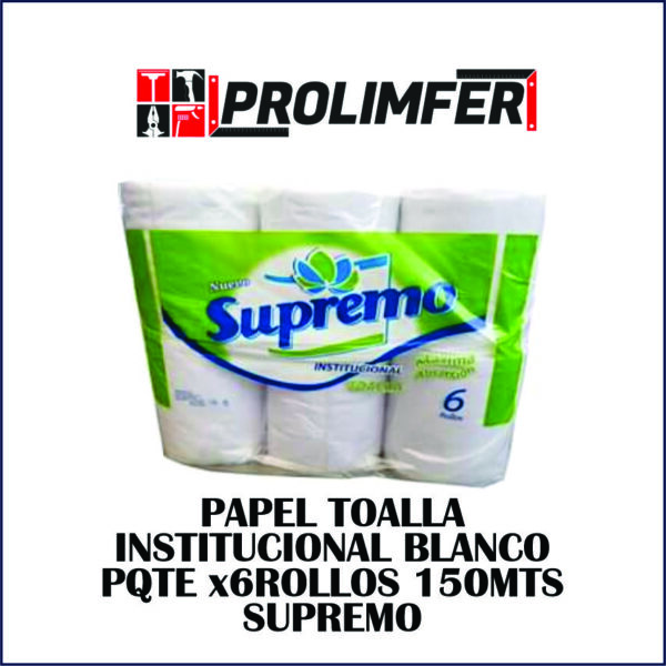 Papel toalla institucional blanco pqte x6rollos 150mts - SUPREMO