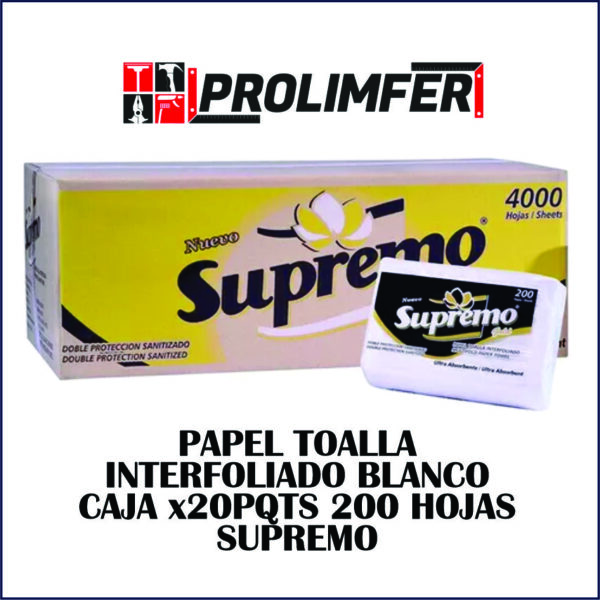 Papel toalla interfoliado blanco caja x20pqtes 200hojas - SUPREMO