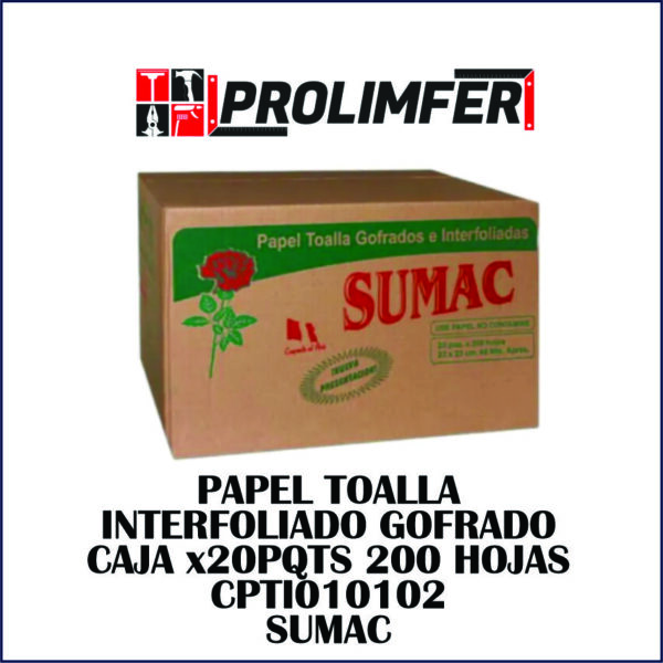 Papel toalla interfoliado gofrado caja x20pqtes 200hojas - SUMAC