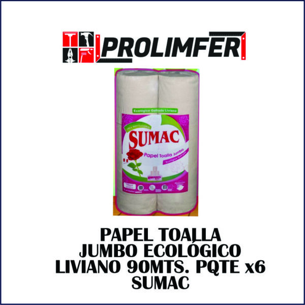 Papel toalla jumbo ecológico liviano 90mts pqte x6 - SUMAC