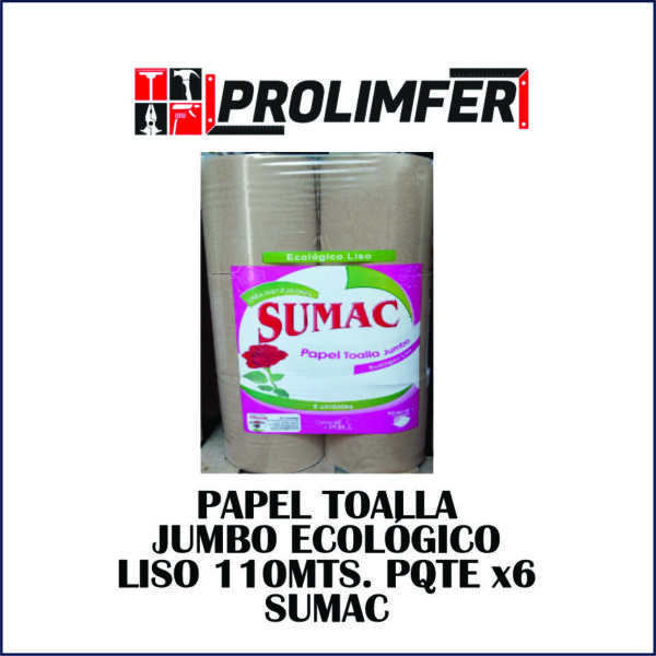 Papel toalla jumbo ecológico liso 110mts pqte x6 - SUMAC