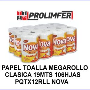 Papel toalla clásica megarollo doble hoja 19mts pqte x12 - NOVA