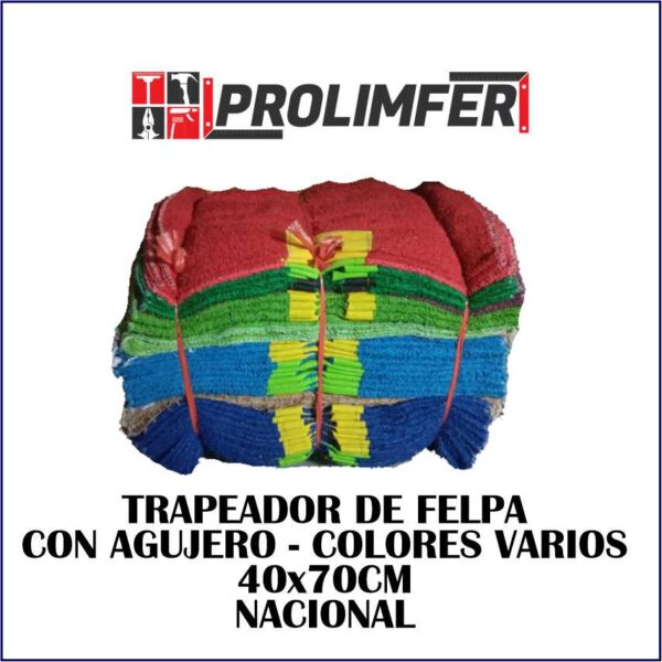 Trapeador de felpa con agujero colores variados 40x70cm - NACIONAL