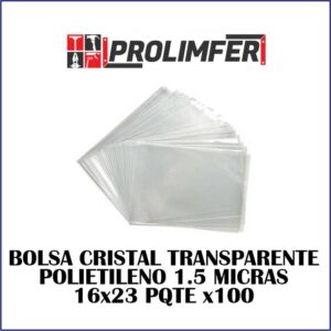 bolsa cristal transparente polietileno 1.5micras 16x23 pqtx100