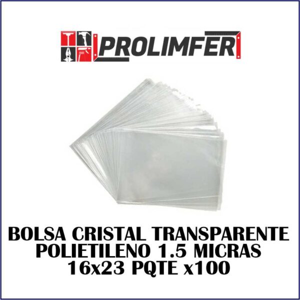 bolsa cristal transparente polietileno 1.5micras 16x23 pqtx100