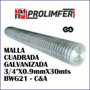 Malla cuadrada galvanizada 3/4"X0.9mmX30mts BWG21 - C&A
