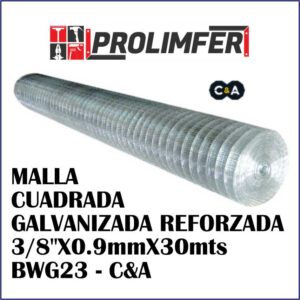 Malla cuadrada galvanizada reforzada 3/8"X0.9mmX30mts BWG23 - C&A