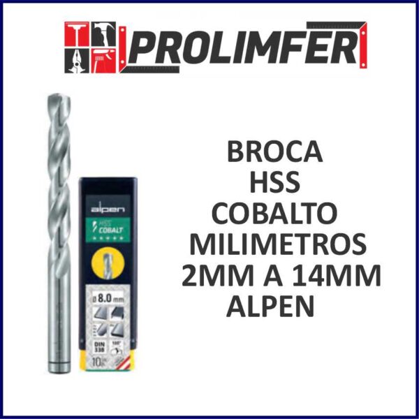 BROCA HSS COBALTO MILIMETROS 2MM A 14MM - ALPEN
