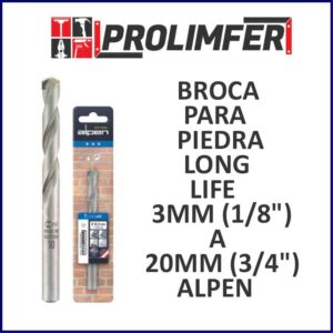 BROCA PARA PIEDRA LONG LIFE 3MM 1/8" A 20MM 3/4" - ALPEN