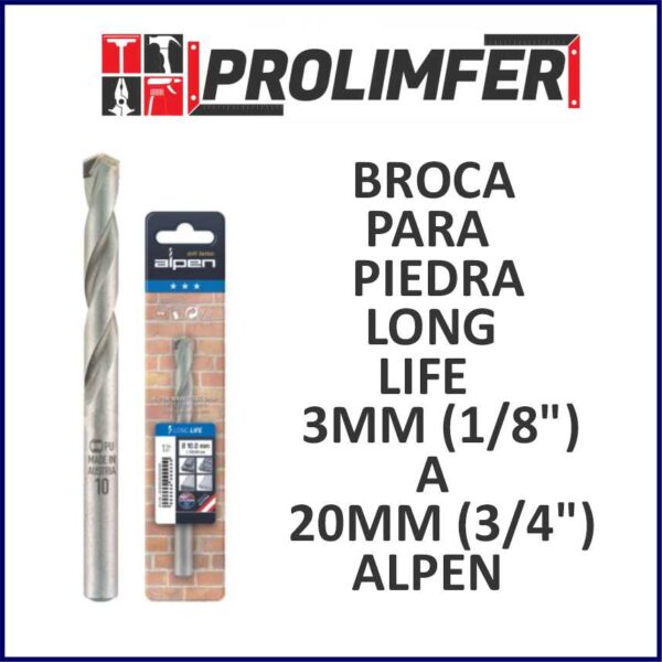 BROCA PARA PIEDRA LONG LIFE 3MM 1/8" A 20MM 3/4" - ALPEN