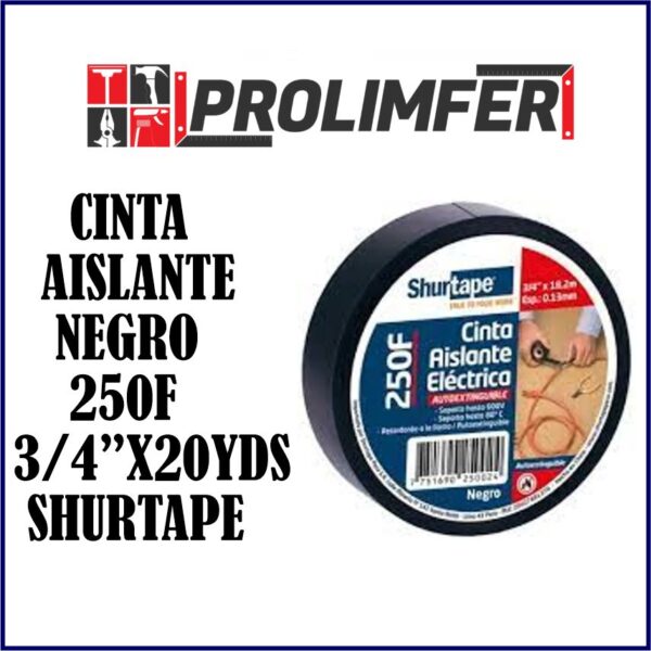 Cinta aislante negro 250f 3/4"x20yds - SHURTAPE
