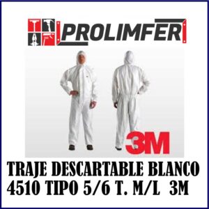 TRAJE DESCARTABLE BLANCO 4510 TIPO 5-6 T. M-L - 3M