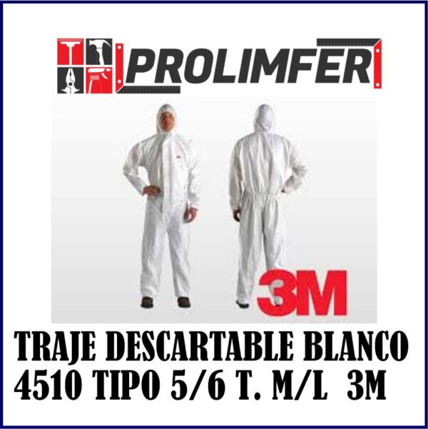 TRAJE DESCARTABLE BLANCO 4510 TIPO 5-6 T. M-L - 3M